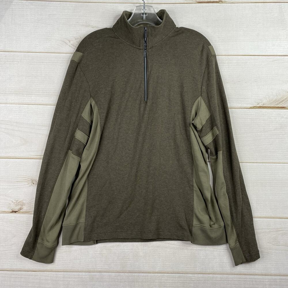 Calvin Klein Mens Shirt M Green 1/4 Zip Mock Neck Lightweight Pullover Top